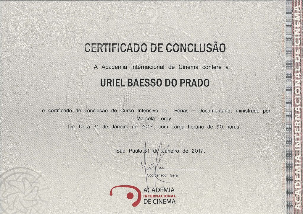 Certificado Documentário Cinematográfico